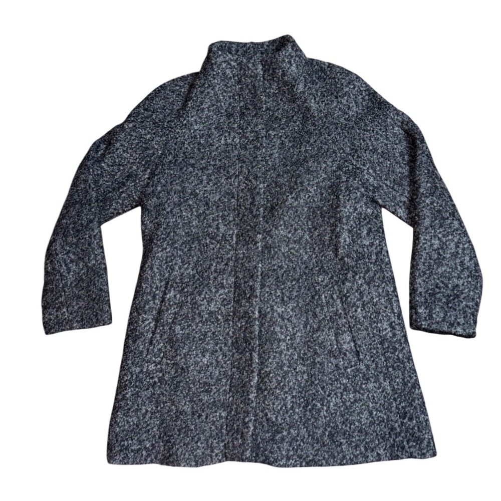 Anne Klein Tweed Wool‎ Blend Mock Neck Coat Jacket Size L Grey Speckled